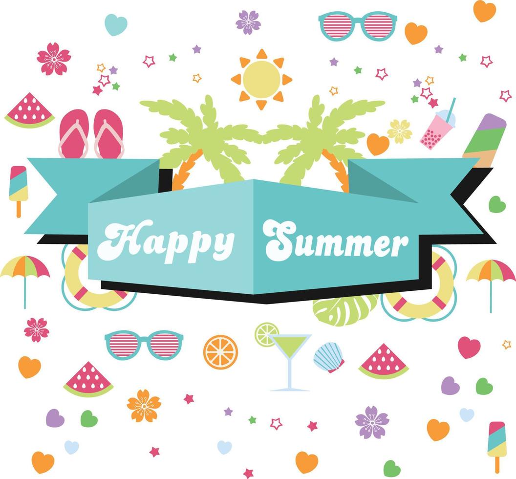 fondo de pantalla de feliz verano con icono de verano vector