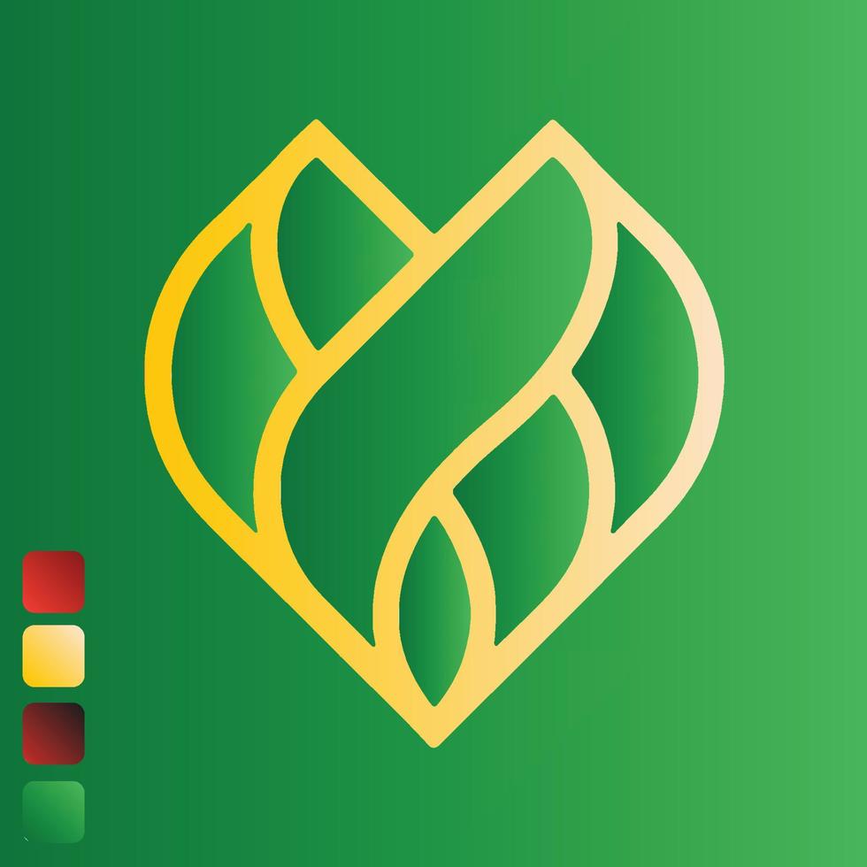 Yellow, red and green gradients heart on a green isolated background. Vector illustration.