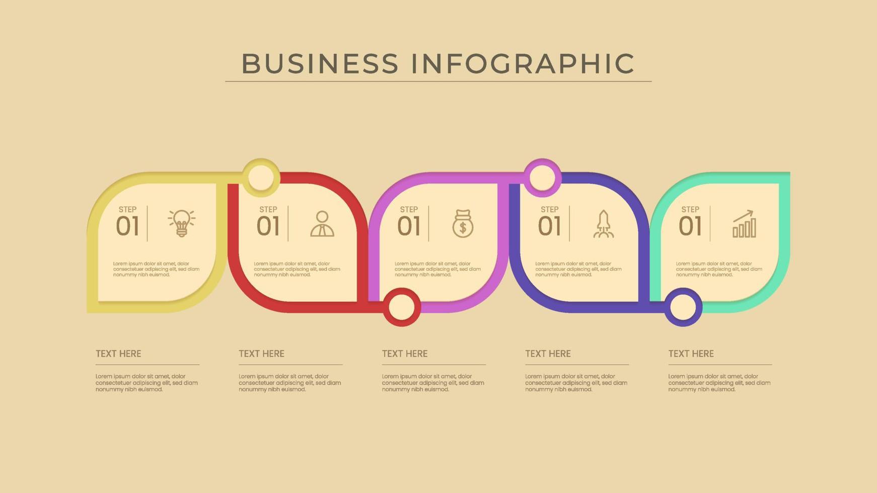 proceso de línea delgada de infografía empresarial con diseño de plantilla cuadrada y circular con iconos y color atractivo vector