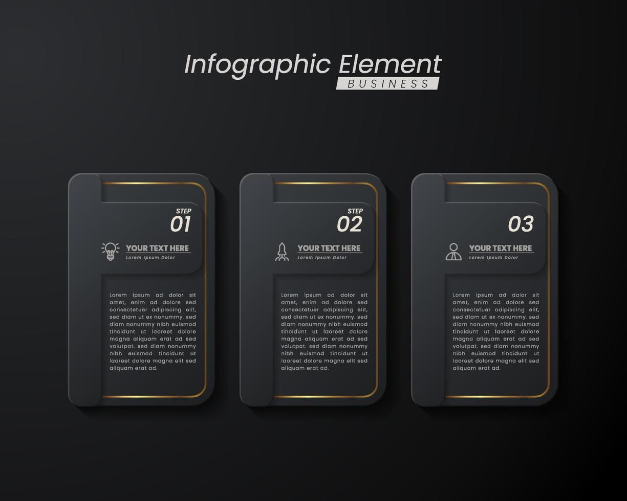 Dark gold elegant infographic 3d vector template with a steps for success. Presentation with line elements icons. Business concept design can be used for web, brochure, diagram, chart or banner layout