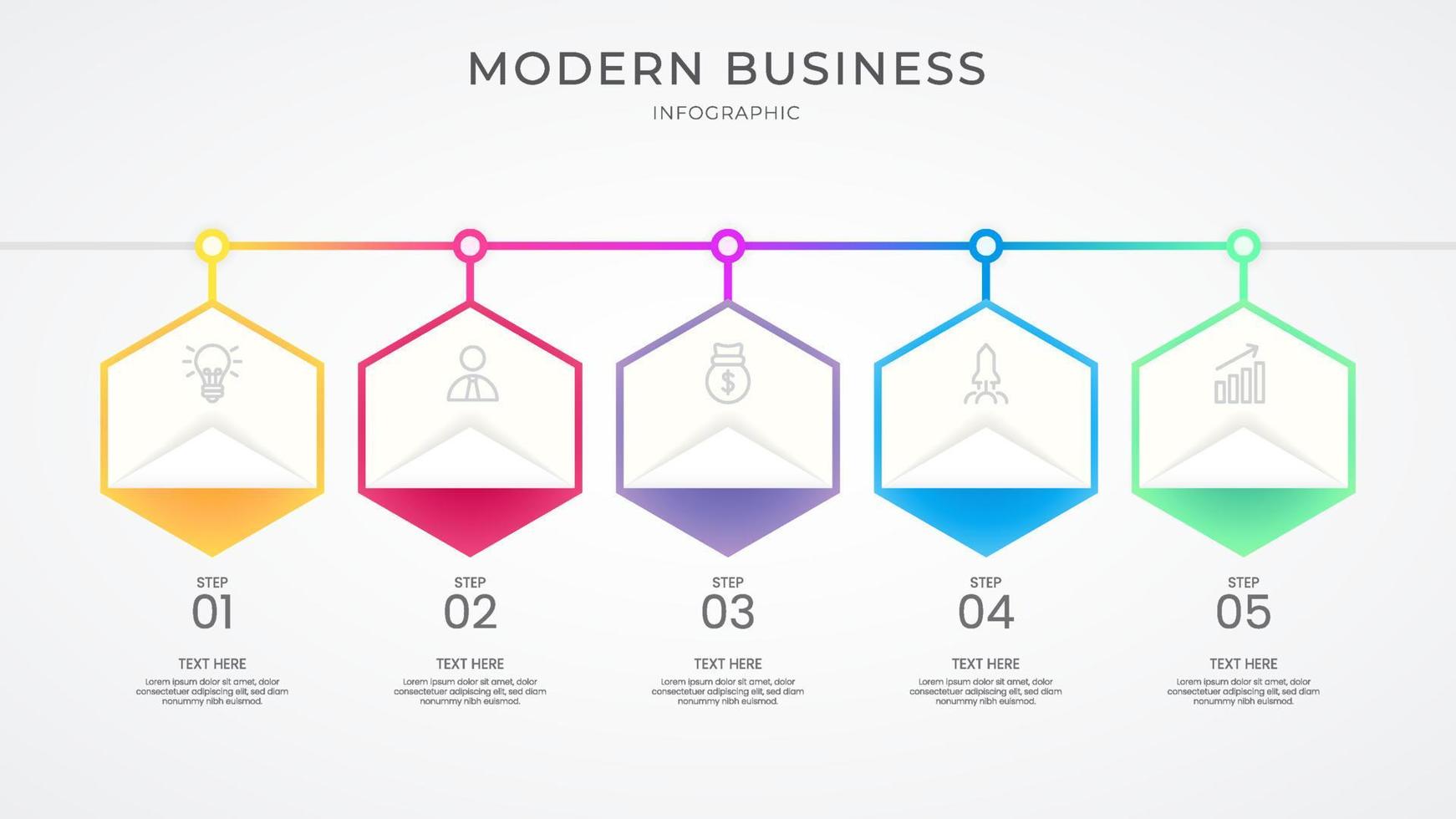Business infographic thin line process with square and circle template design with icons and attractive color vector