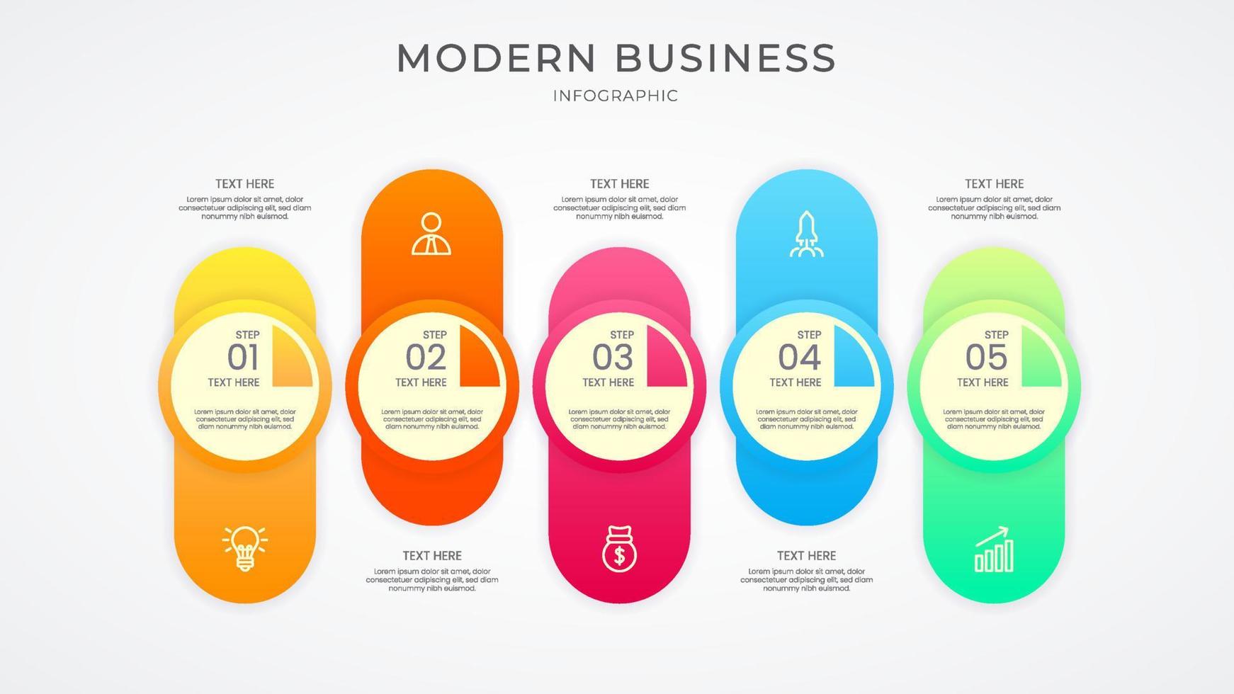 Business infographic thin line process with square and circle template design with icons and attractive color vector