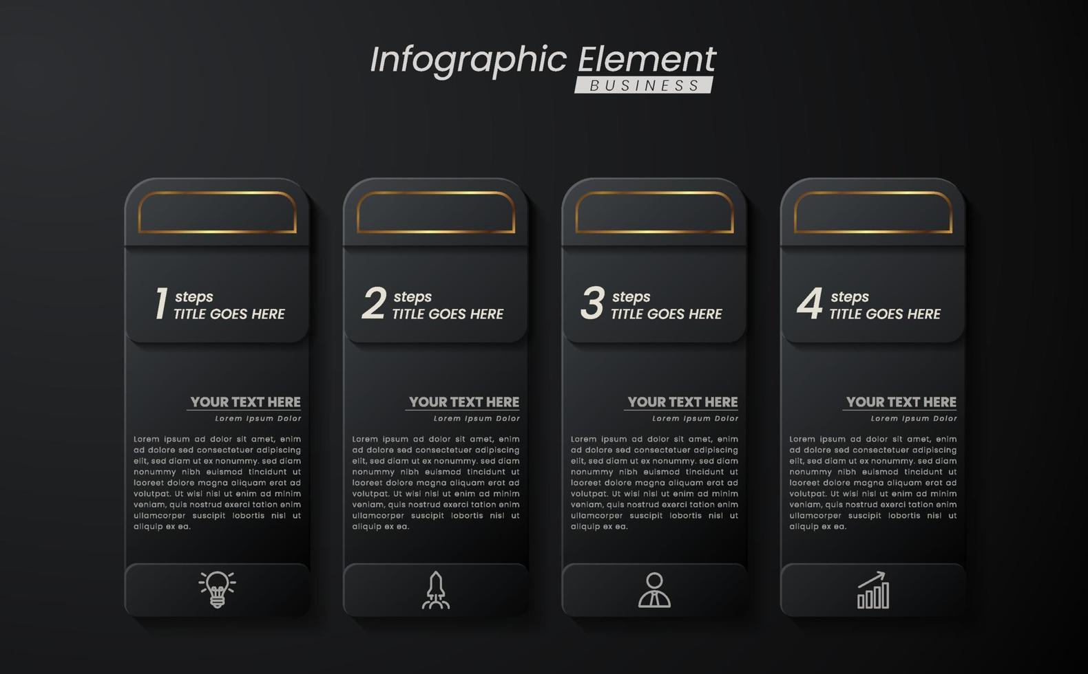 Dark gold elegant infographic 3d vector template with a steps for success. Presentation with line elements icons. Business concept design can be used for web, brochure, diagram, chart or banner layout