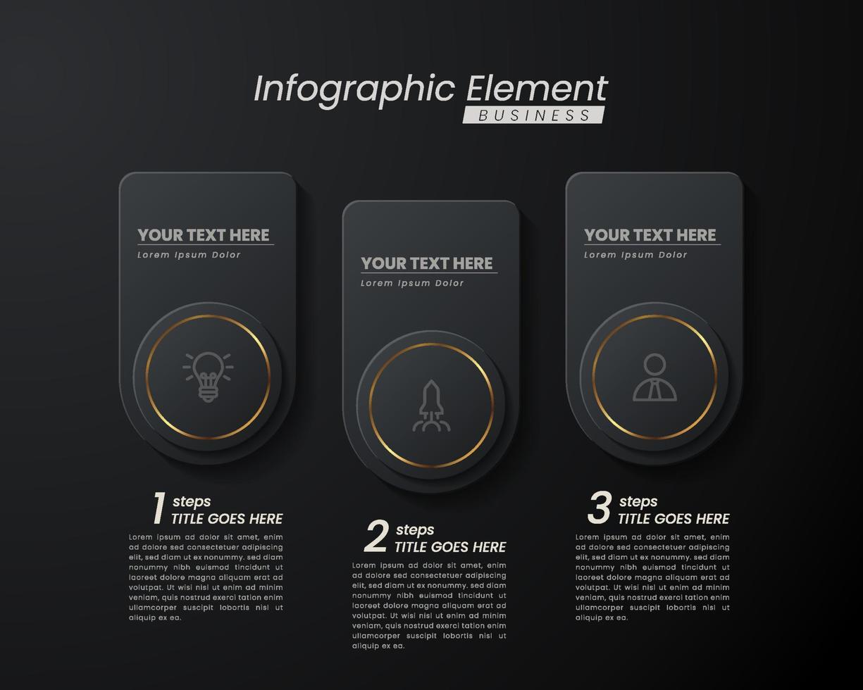 Dark gold elegant infographic 3d vector template with a steps for success. Presentation with line elements icons. Business concept design can be used for web, brochure, diagram, chart or banner layout
