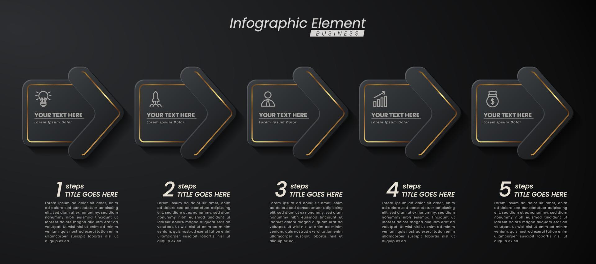 Dark gold elegant infographic 3d vector template with a steps for success. Presentation with line elements icons. Business concept design can be used for web, brochure, diagram, chart or banner layout