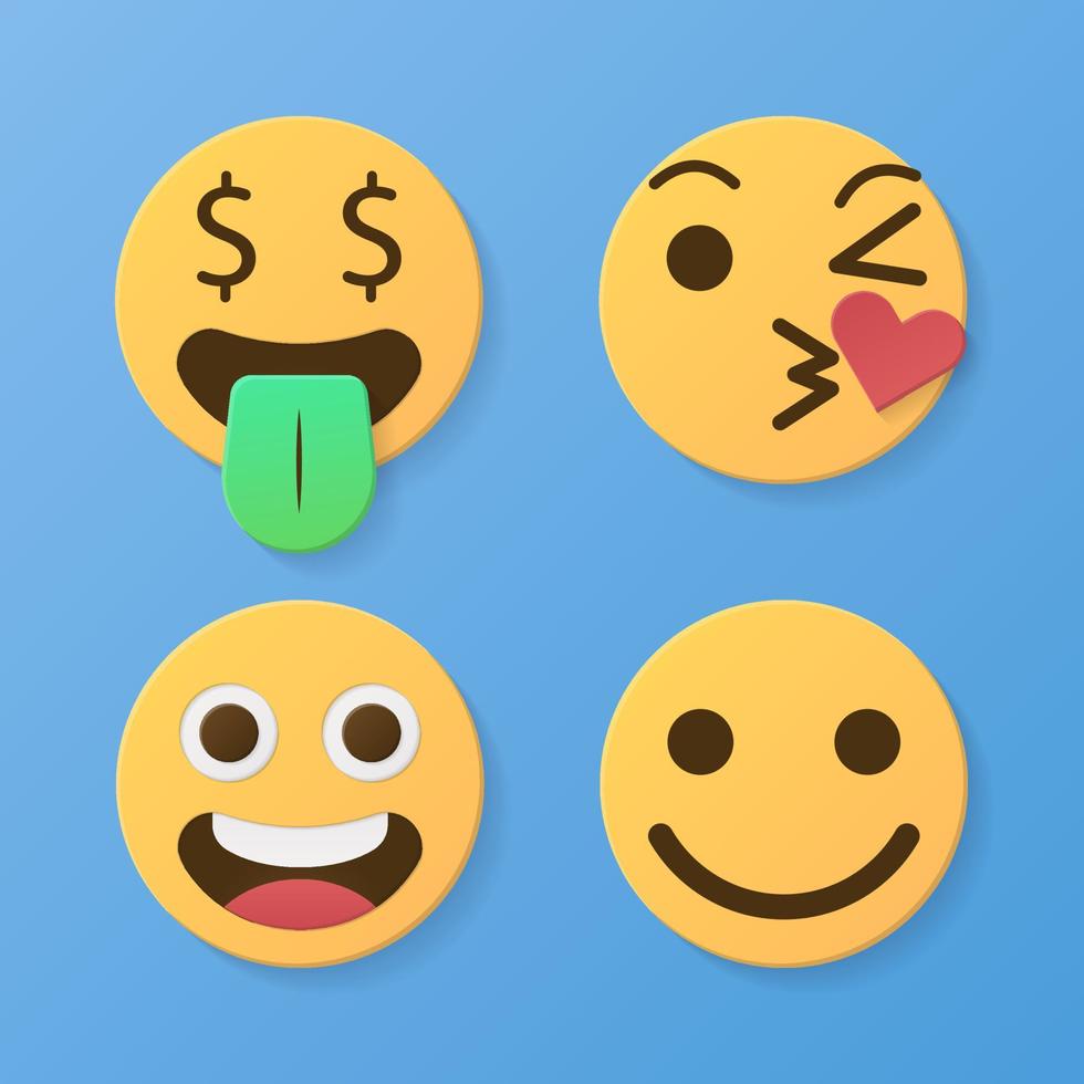 emoji amarillo divertidos emoticonos caras con expresiones faciales. Conjunto de iconos vectoriales estilizados 3d vector