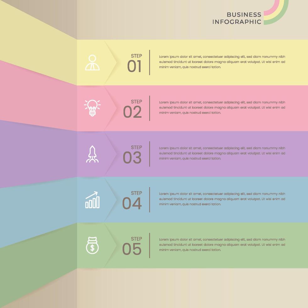 proceso de línea delgada de infografía empresarial con diseño de plantilla cuadrada y circular con iconos y color atractivo vector