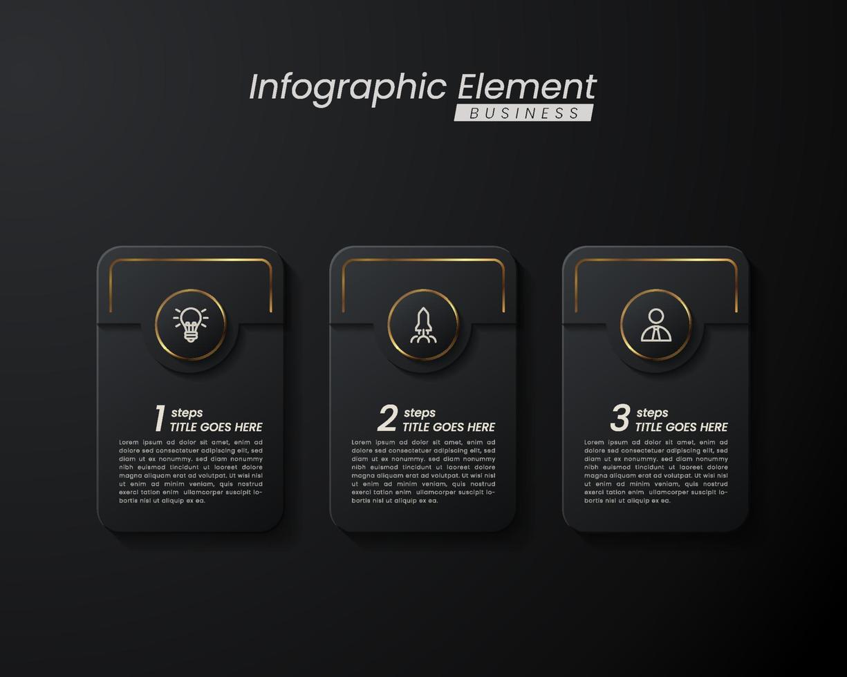 Dark gold elegant infographic 3d vector template with a steps for success. Presentation with line elements icons. Business concept design can be used for web, brochure, diagram, chart or banner layout