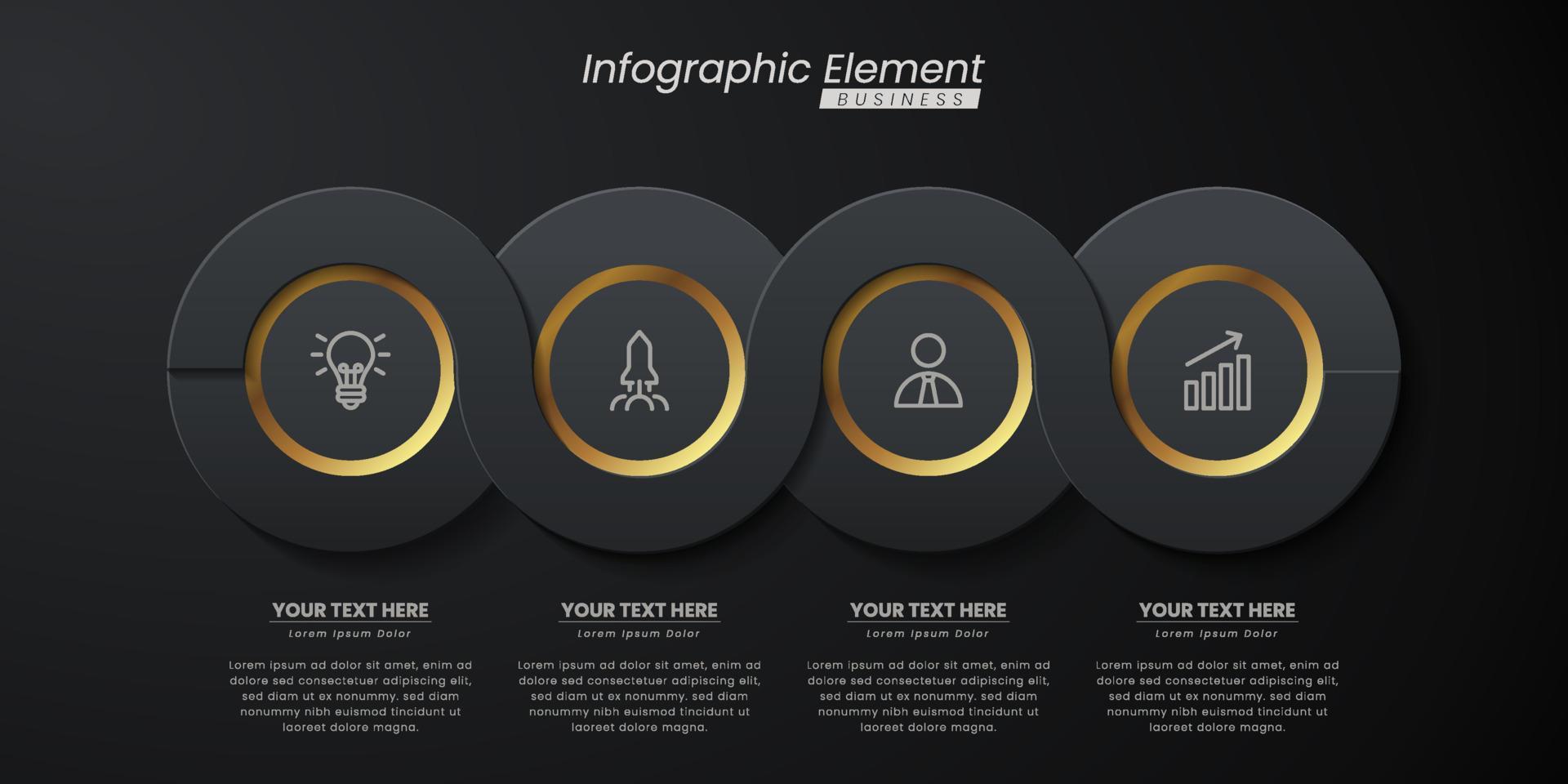 Dark gold elegant infographic 3d vector template with a steps for success. Presentation with line elements icons. Business concept design can be used for web, brochure, diagram, chart or banner layout