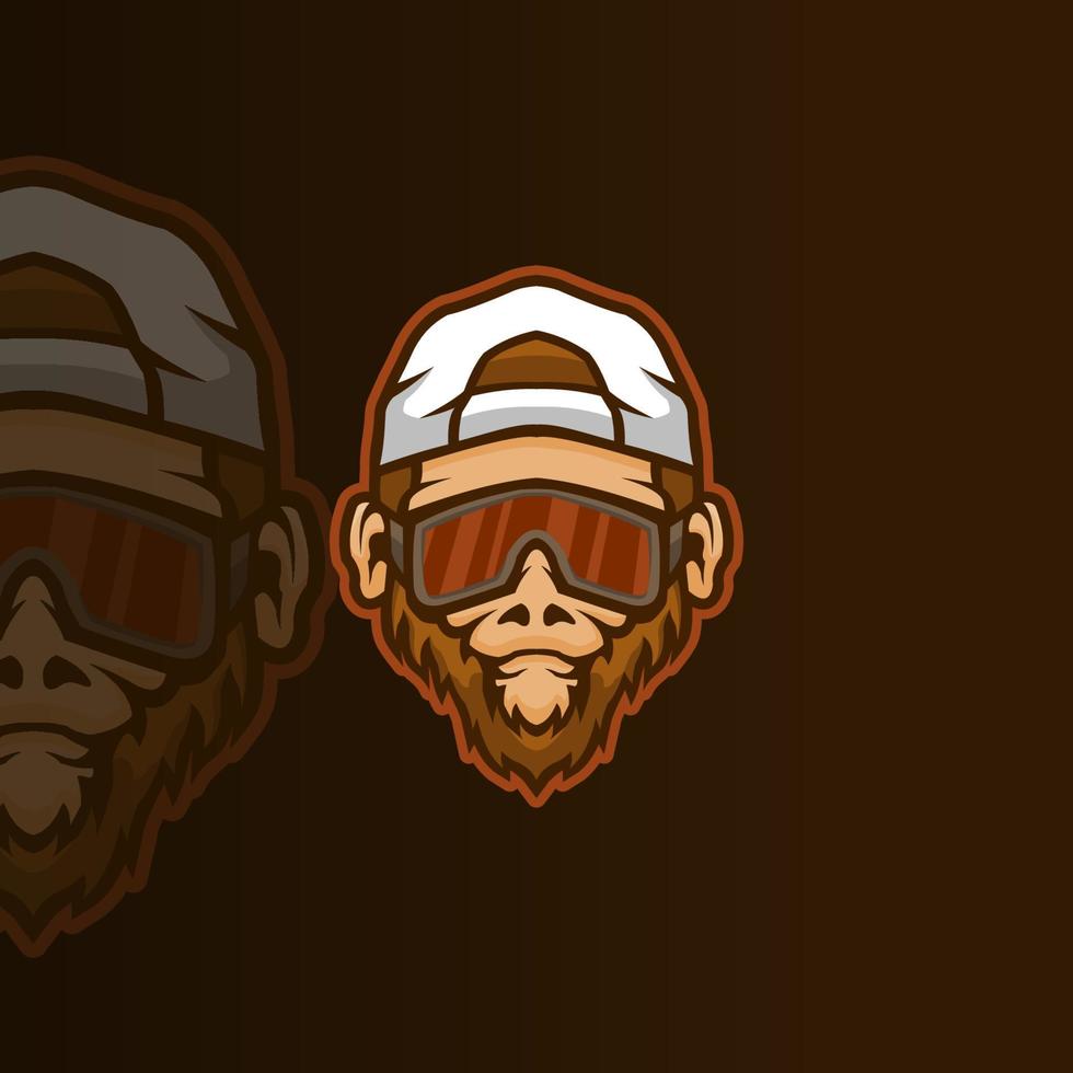 Funky head ape with hat mascot modern logo template vector