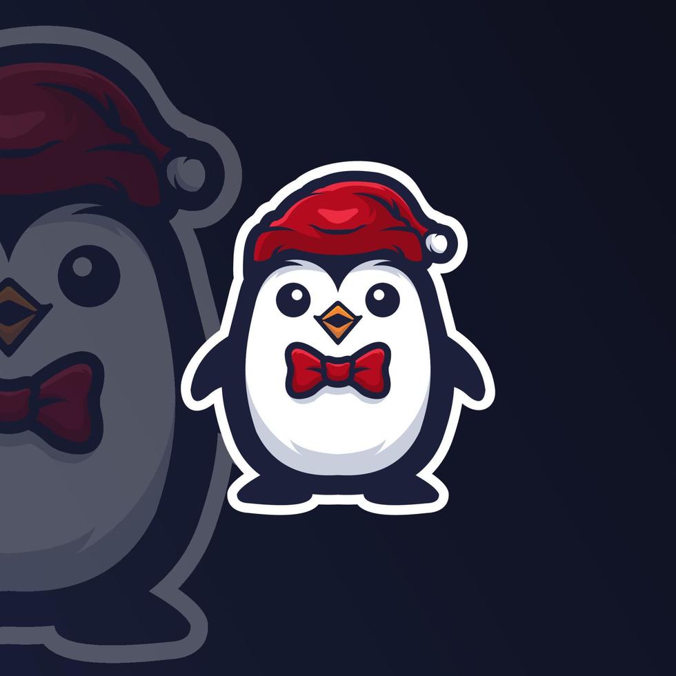 Christmas penguin cartoon mascot logo vector