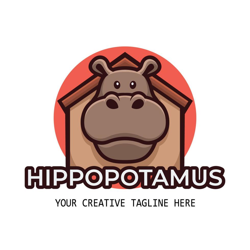 Cute hippopotamus farm cartoon mascot logo template vector