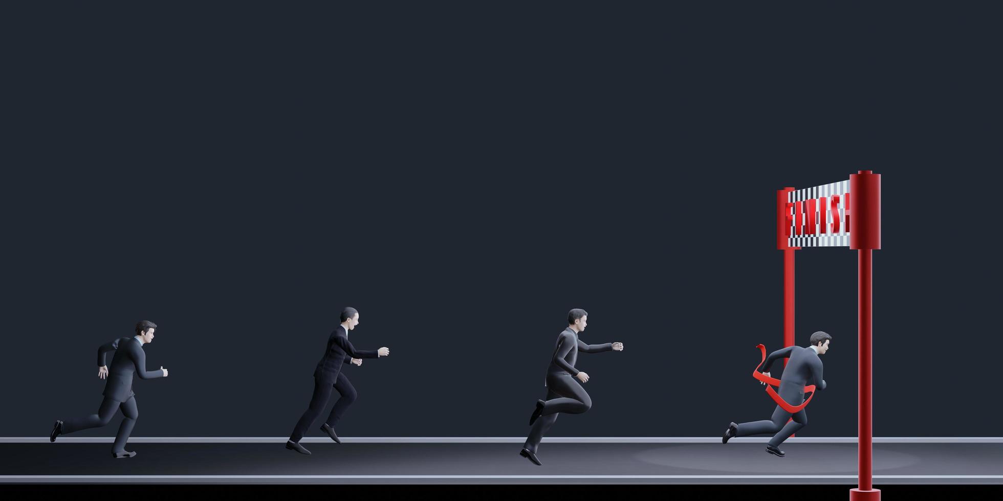 carrera hombre de negocios corriendo hacia la línea de meta hombre de negocios victoria primer premio logro 3d ilustración foto