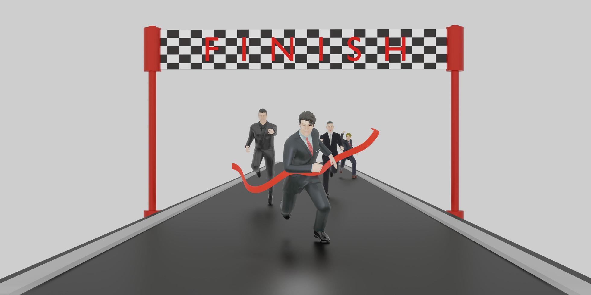 race businessman running to the finish line businessman victory first prize achievement 3d illustration photo