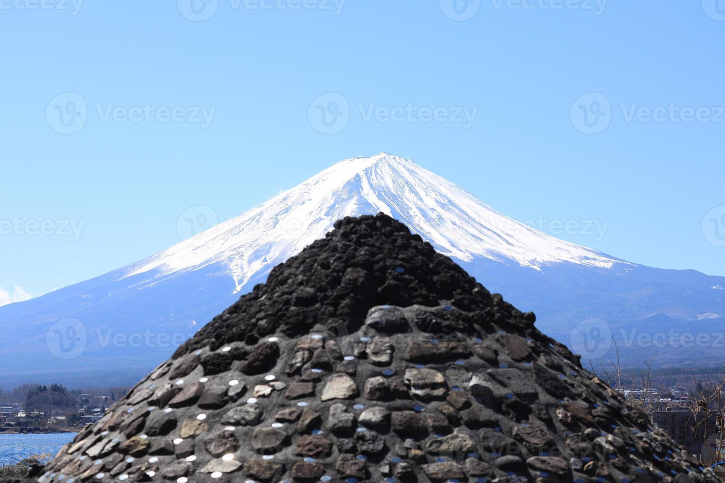 Scenery beautiful landscape of Fuji mountain and Kawaguchi lake in April. Japan. photo