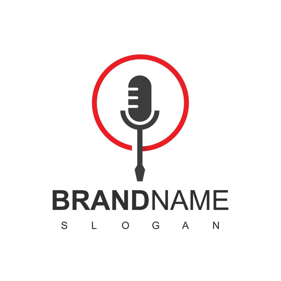 Mechanic Forum And Podcast Logo With Screwdriver And Microphone Symbol vector