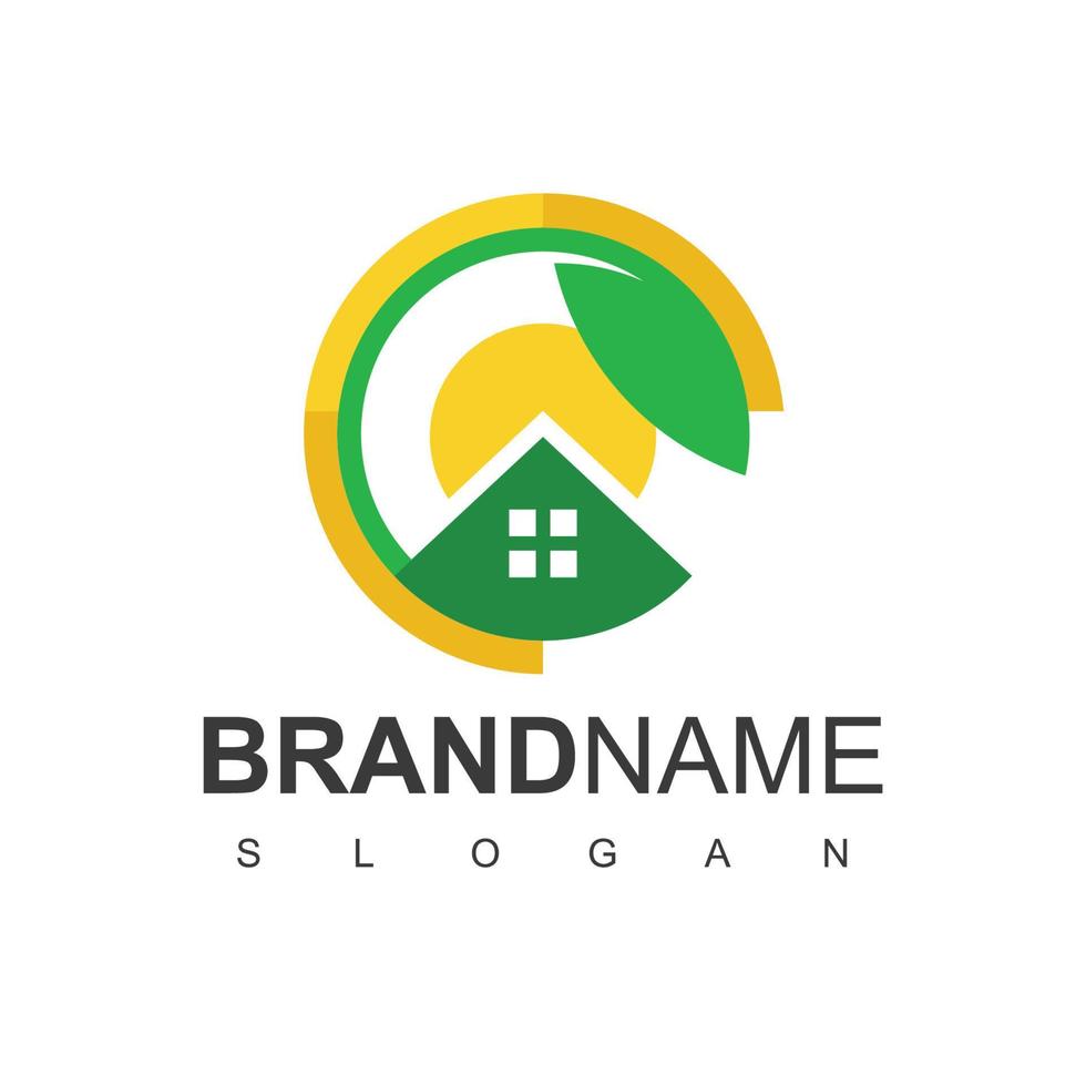 plantilla de diseño de logotipo de casa verde, símbolo de bienes raíces y spa vector