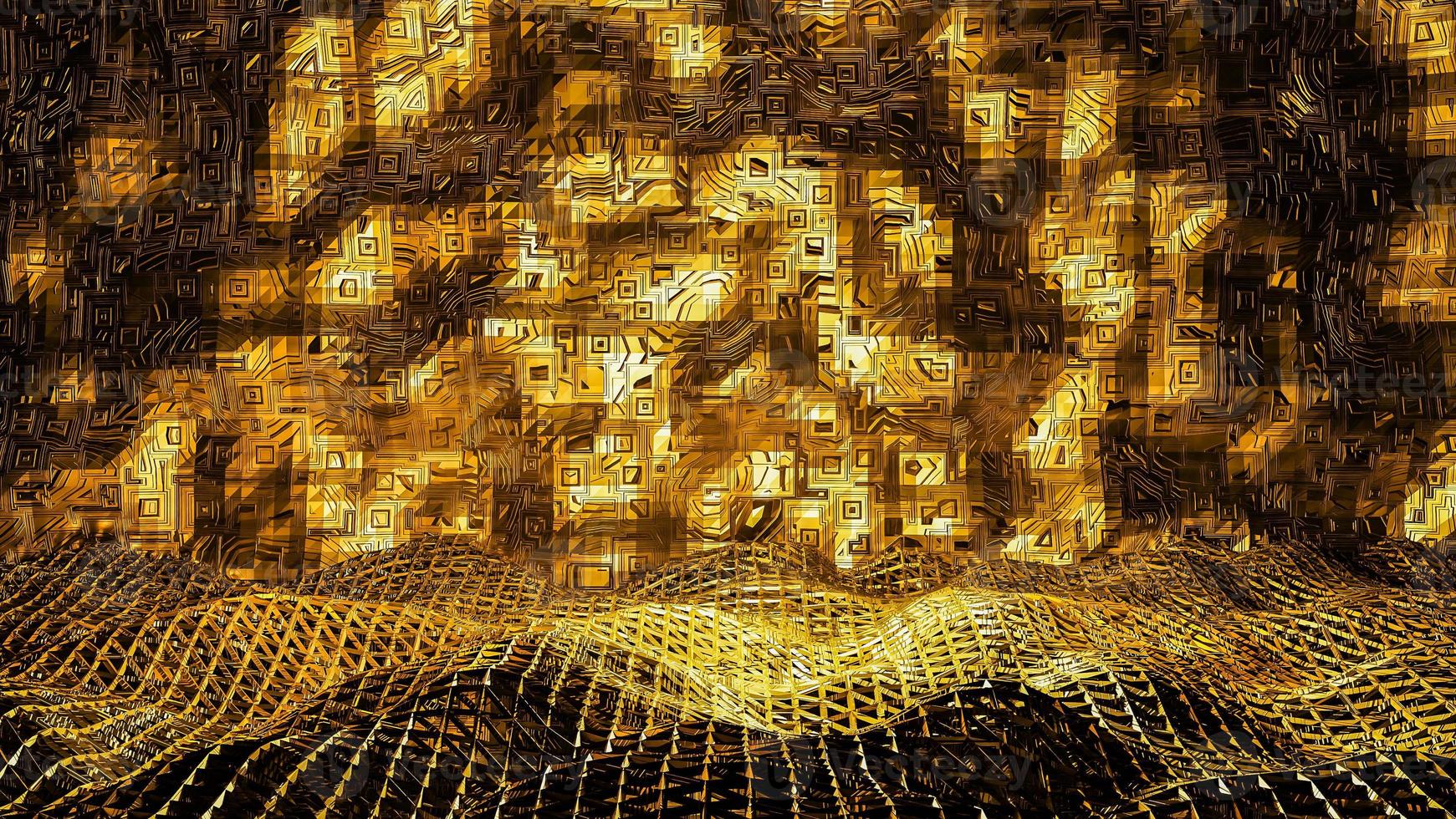 Abstract shinny golden wire net wave background for product presentation and brand luxury style. ,3D model and illustration. photo