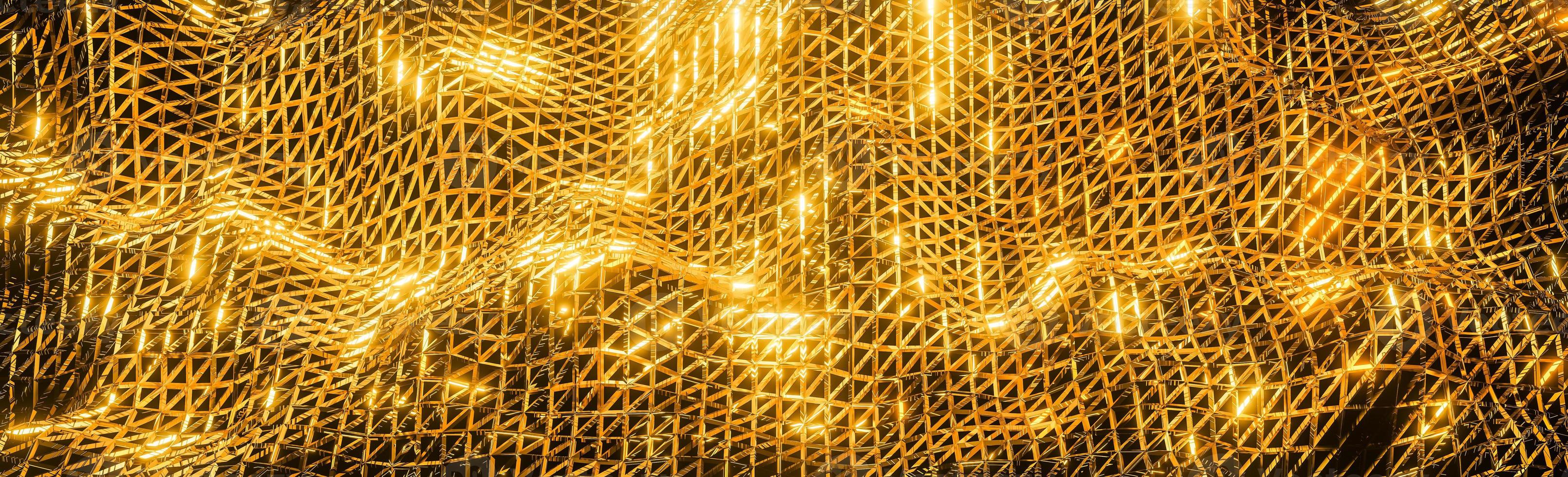 Abstract shinny golden wire net wave background for product presentation and brand luxury style. ,3D model and illustration. photo