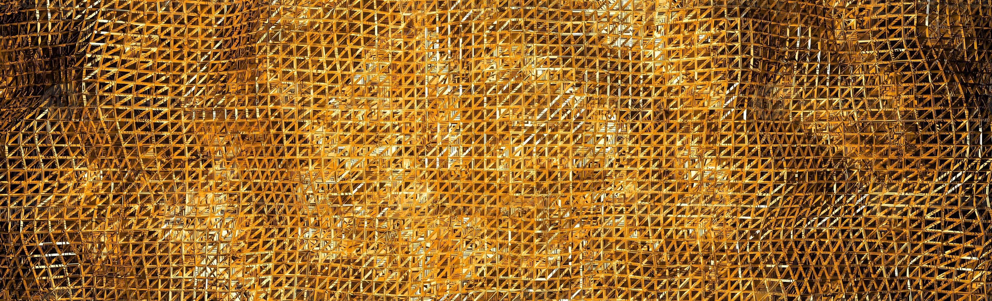 fondo de onda de red de alambre dorado brillante abstracto para la presentación del producto y estilo de lujo de marca. , modelo 3d e ilustración. foto