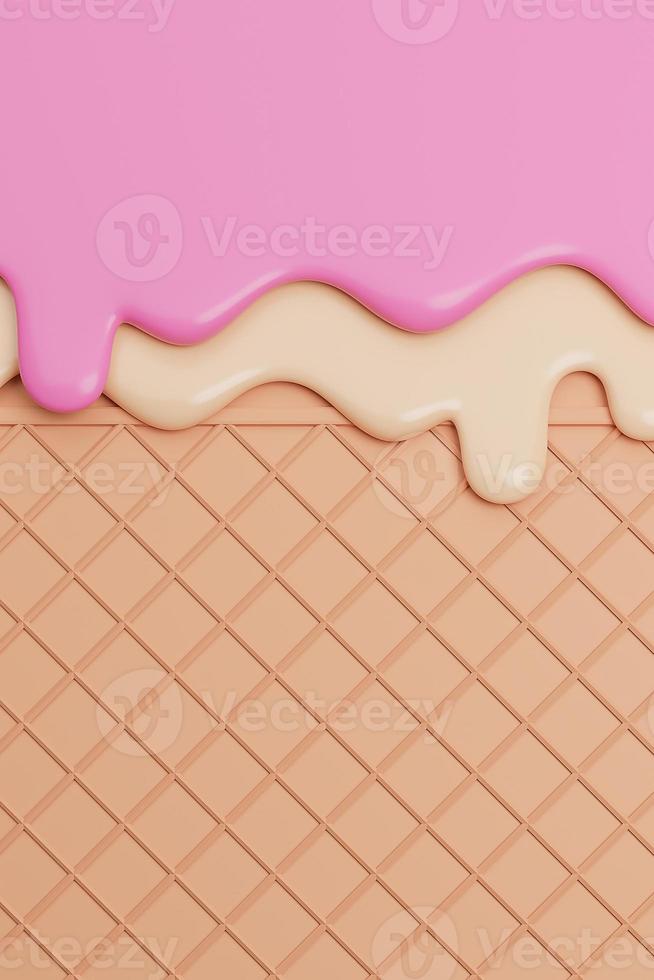 Strawberry and Vanilla Ice Cream Melted on Wafer Background.,3d model and illustration. photo