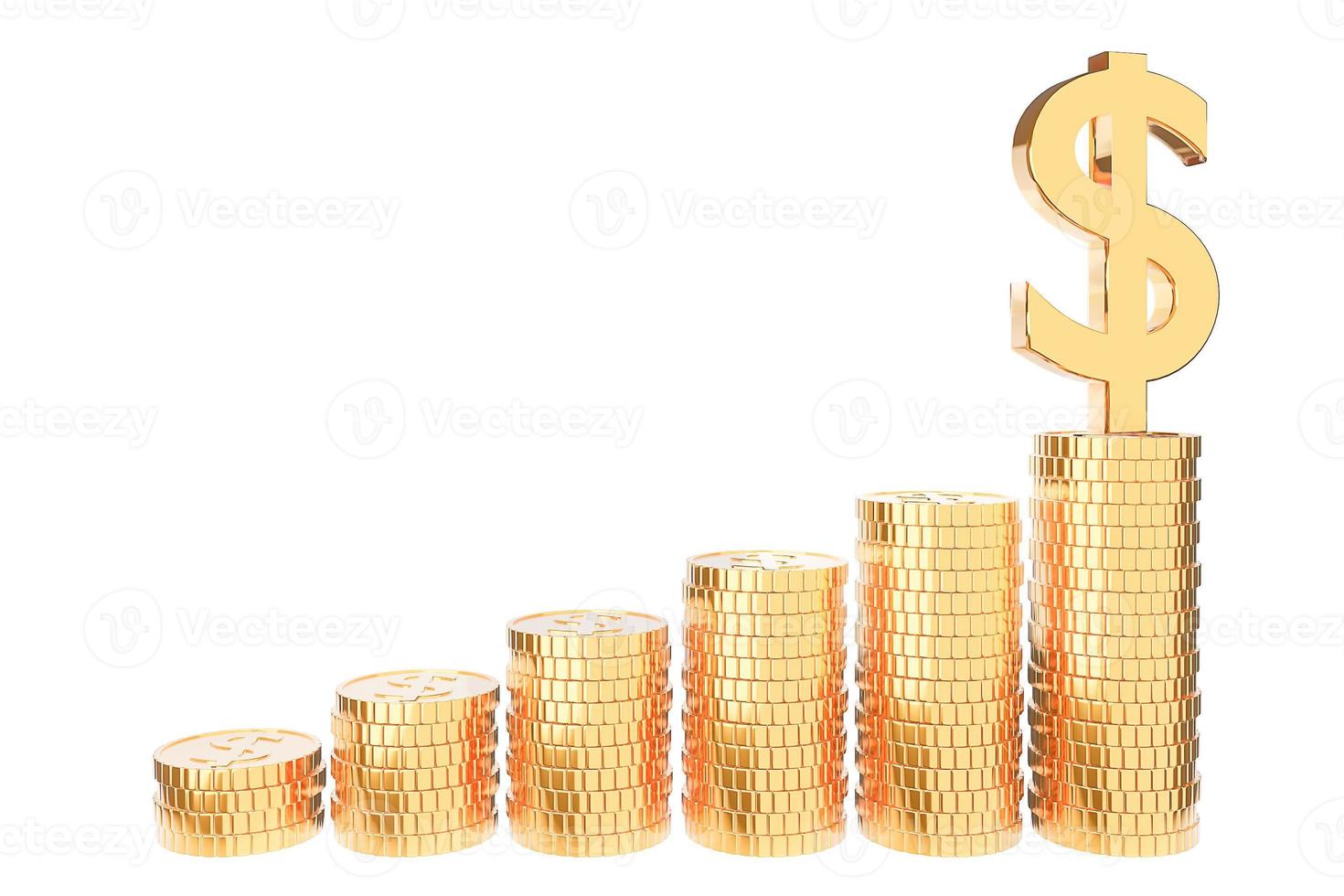 Golden coin stack on white background., Money saving and investment concept and saving ideas and financial growth.3d model and illustration. photo