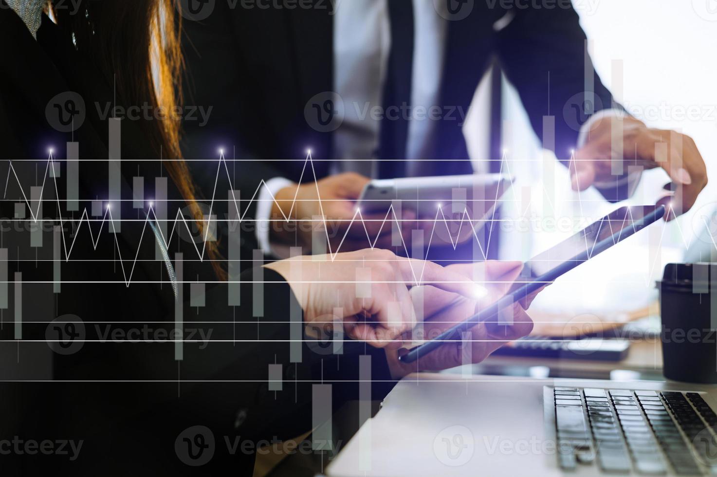 Investor analyzing stock market report and financial dashboard with business intelligence , with key performance indicatorsBusiness team meeting. Photo professional investor working new  project
