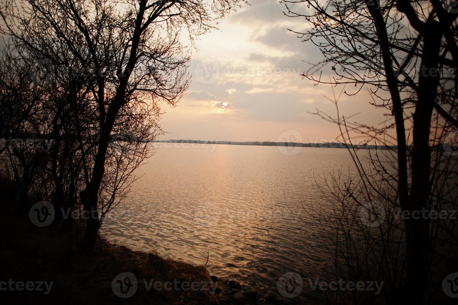 Sunset reflection in a lake around Pasohlavky, South Moravia, Czech Republic. photo