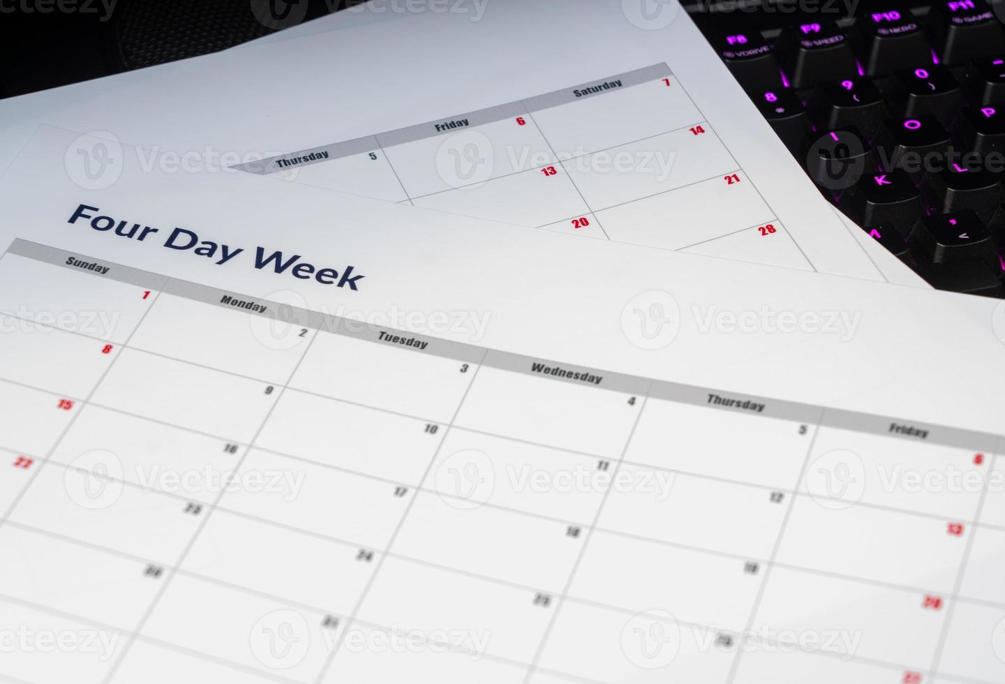 Calendar illustrating a four day working week with Fridays being a vacation day photo