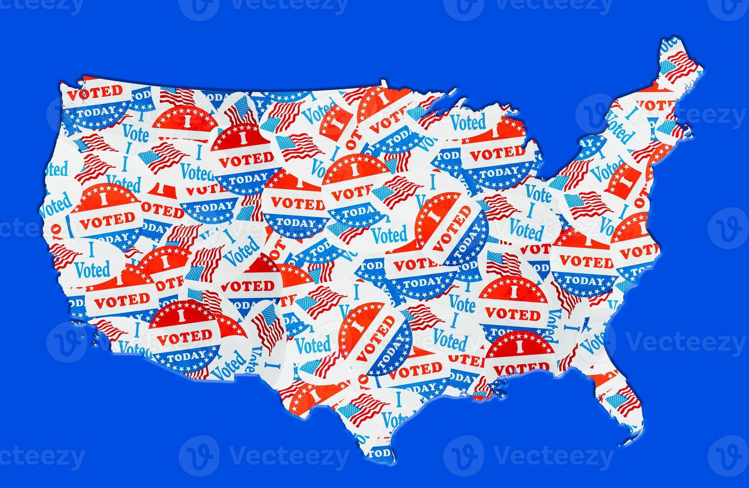 USA map outline created from many election voting stickers or badges photo