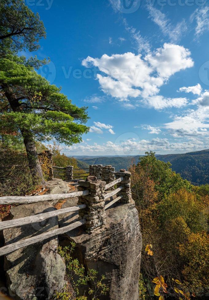 Coopers Rock state park overlook over the Cheat River in West Virginia with fall colors photo