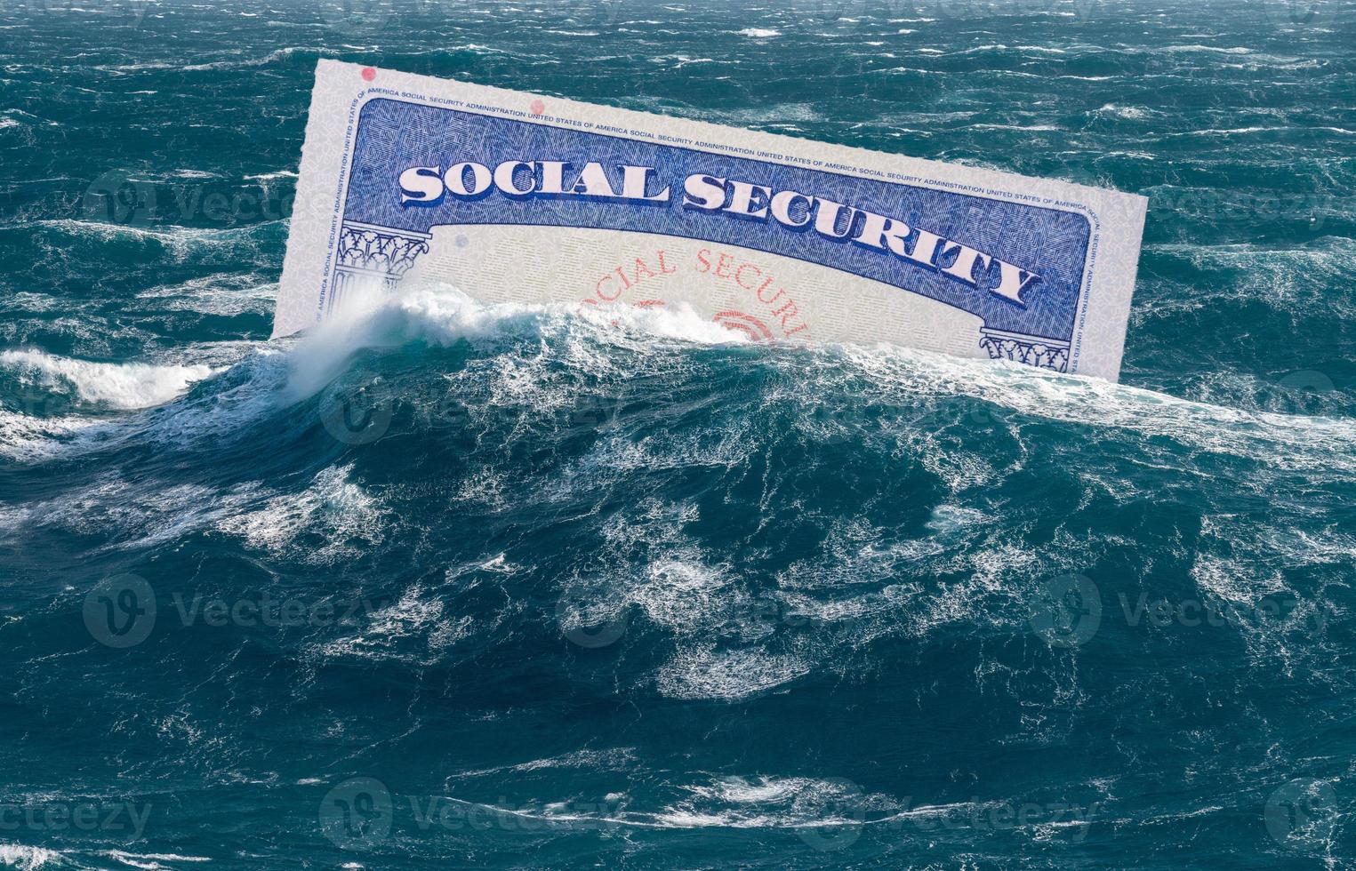 Concept of Social Security trust fund being in danger of exhaustion and sinking underwater photo