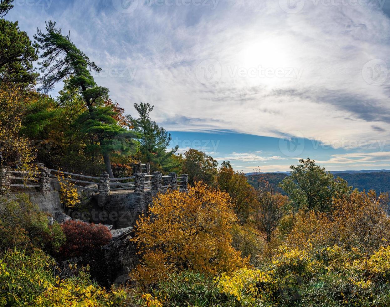 Coopers Rock state park overlook over the Cheat River in West Virginia with fall colors photo