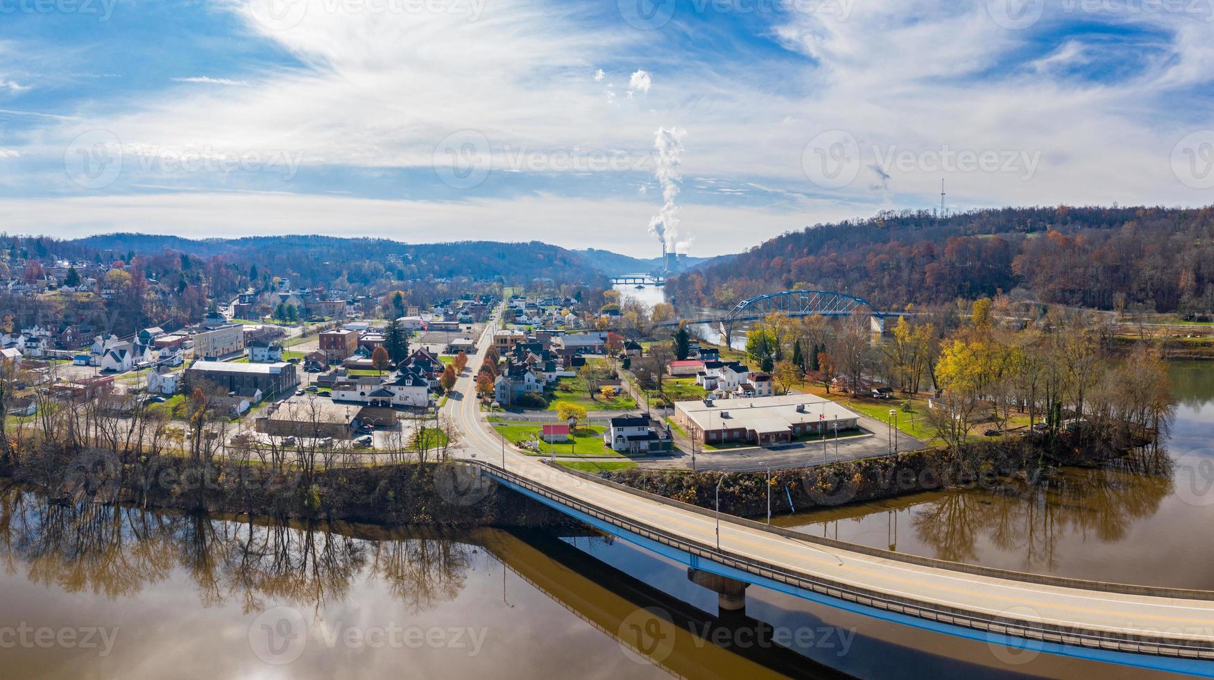 Point Marion from drone with Fort Martin coal power station on River Monongahela in the background photo