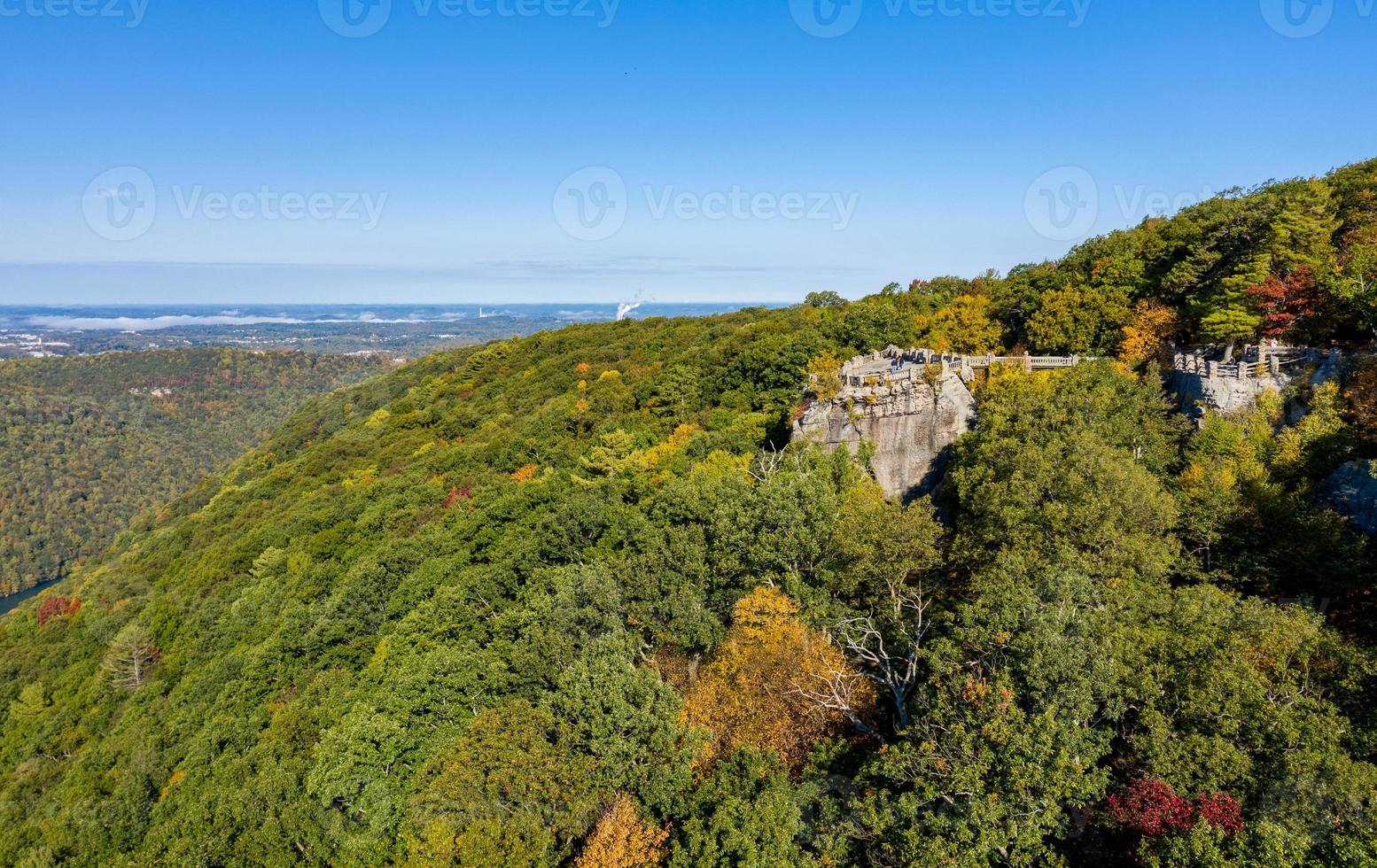 Panorama of Coopers Rock state park overlook over the Cheat River in West Virginia with fall colors photo