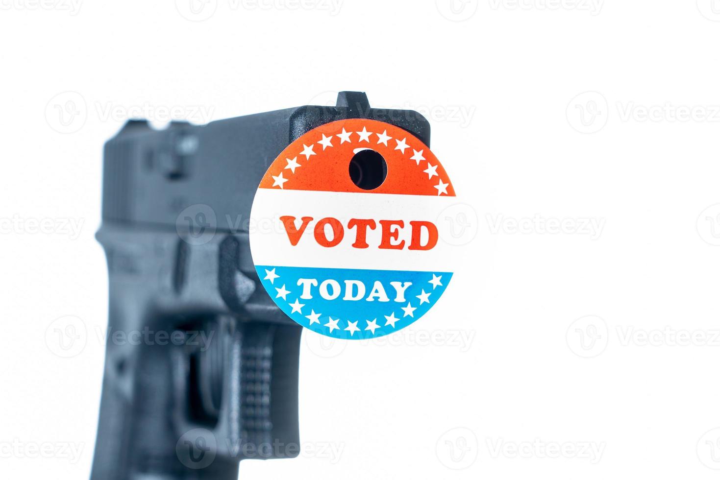 I voted today campaign button with hole on handgun for voter suppression photo