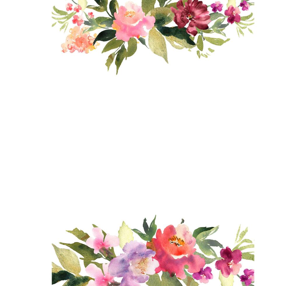 marco floral, ilustración elegante con flores, hojas y ramas utilizadas en varias invitaciones, con espacio para poner texto. foto