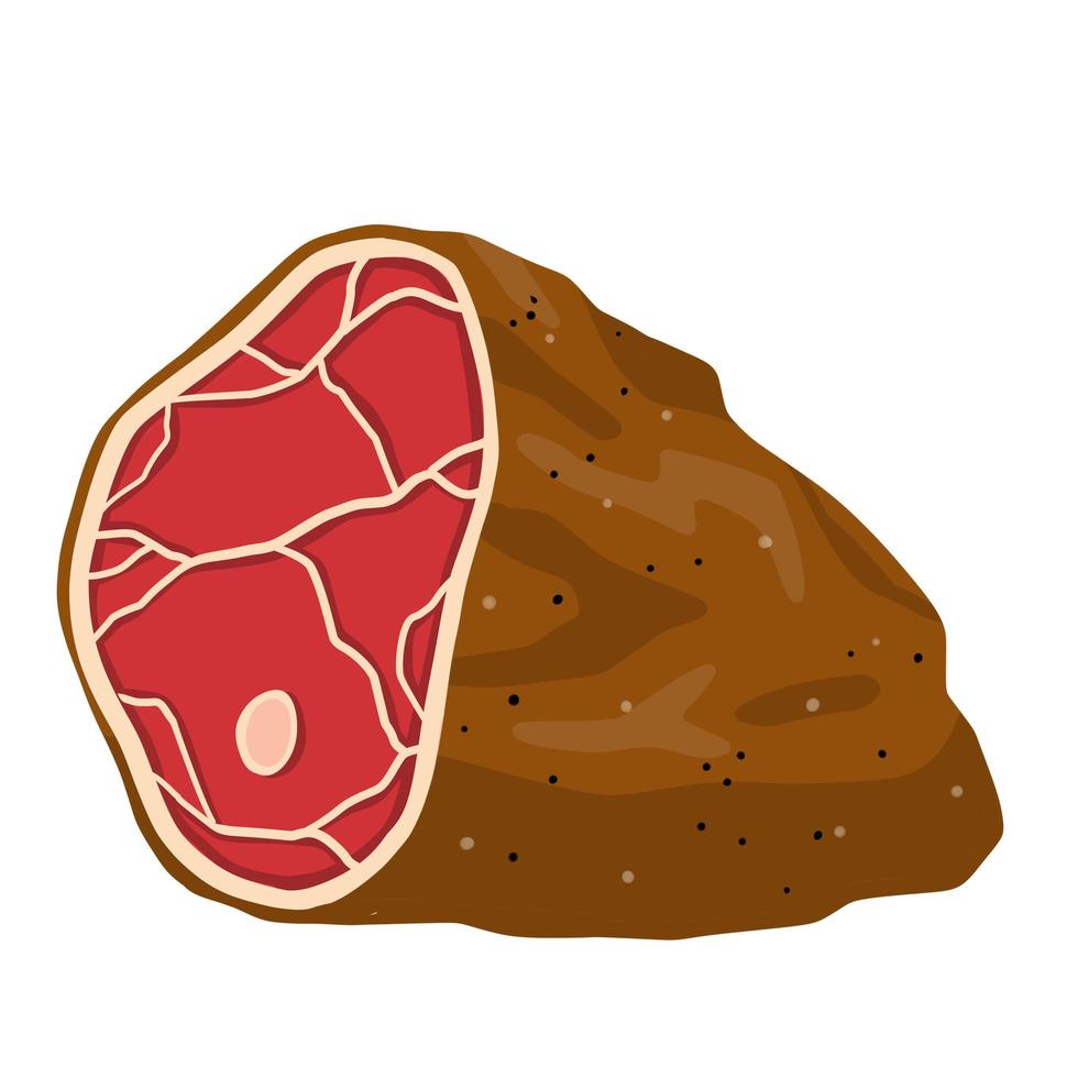 Piece of raw meat. Cut off half beef piece vector