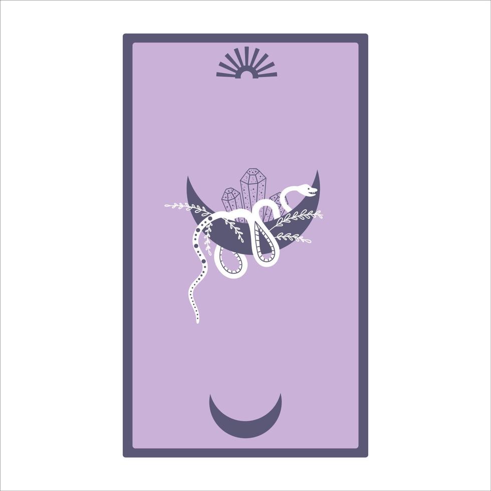 Tarot cards with moon phases and snakes isolated on a white background. Celestial magic for occult and divination. Purple minimalism cards. Serpent with moon. Flat vector illustration.