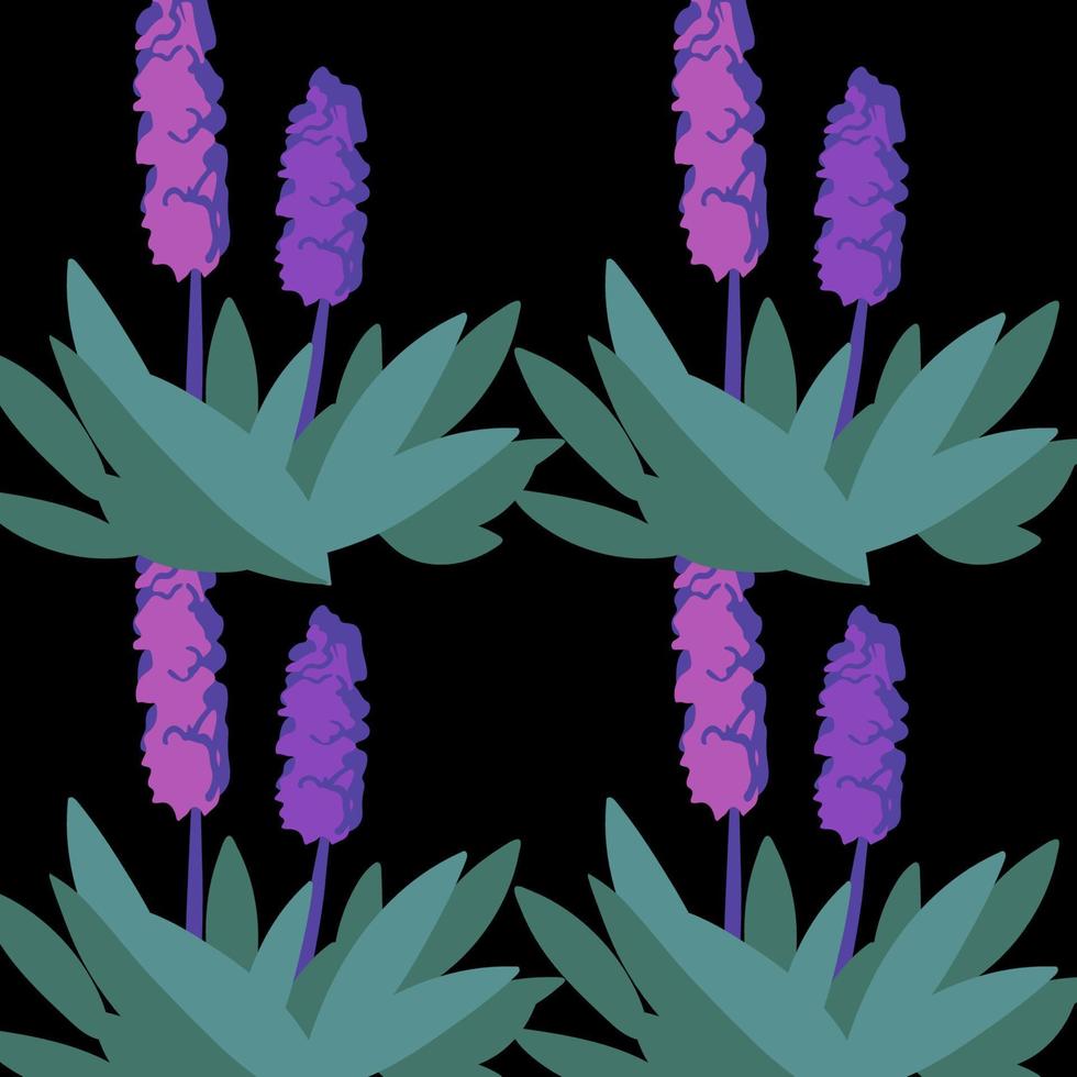 Hyacinth flowers seamless pattern on black background vector