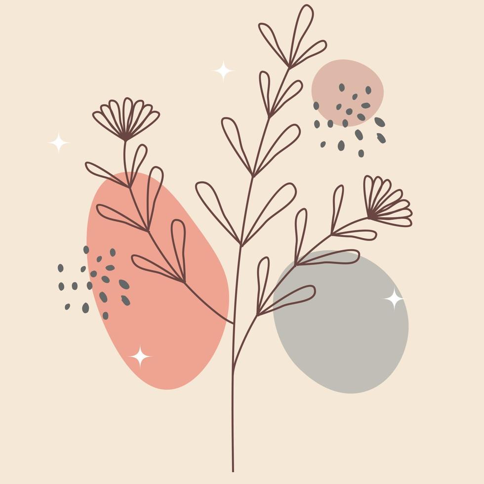 modern Hand drawn one line art with botanical flower illustration wall art poster vector