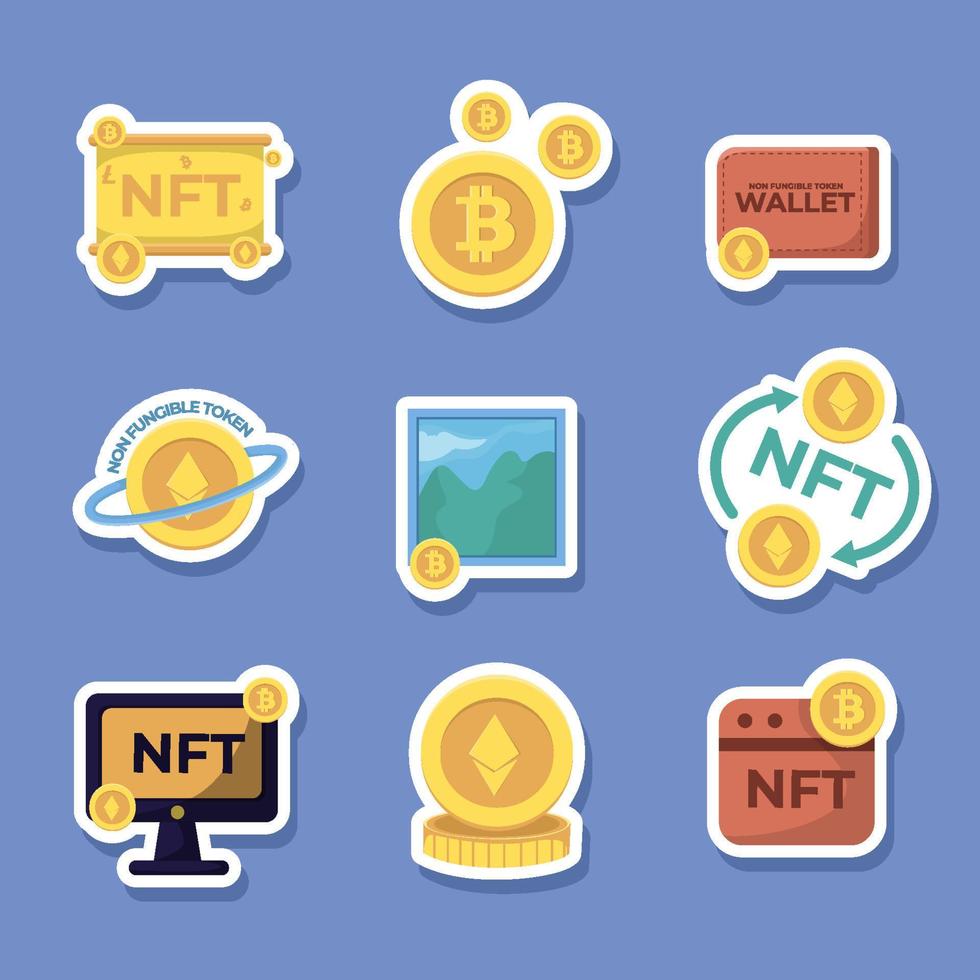 Non Fungible Token Set Sticker Element vector