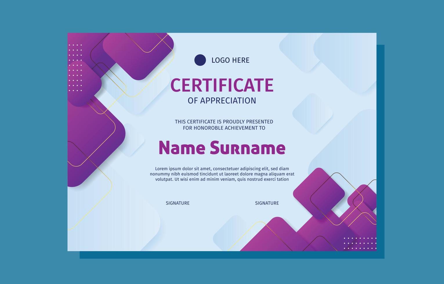 Modern Purple and Gold Certificate Template vector