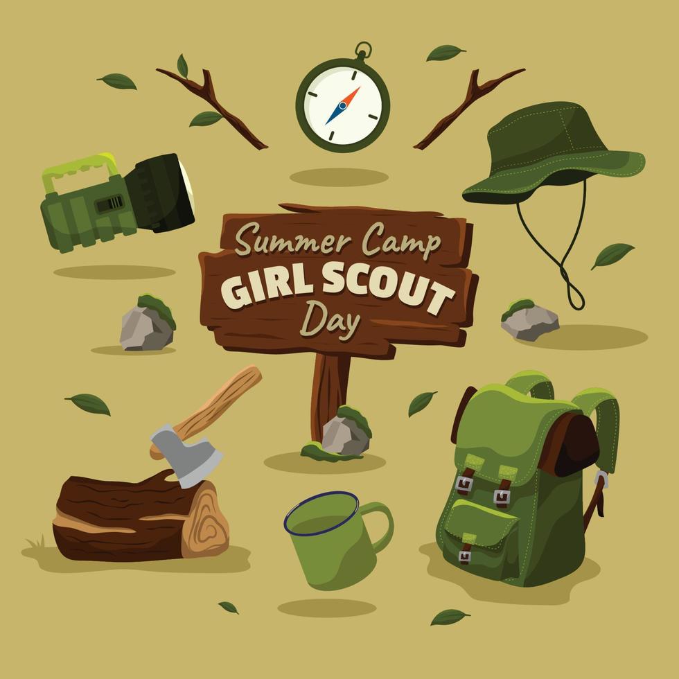 concepto de girl scout de campamento de verano vector