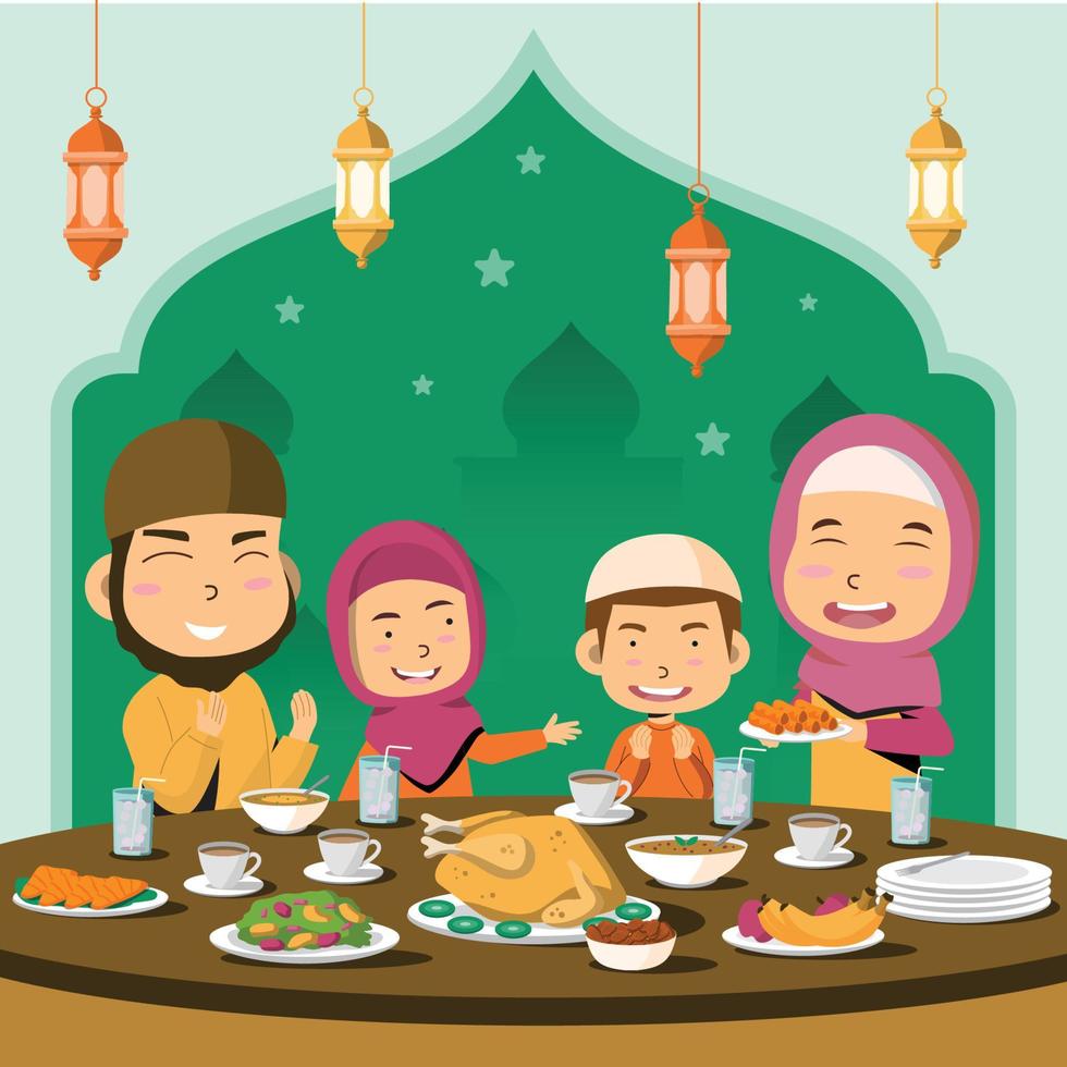 Family Iftar Dinner Concept vector