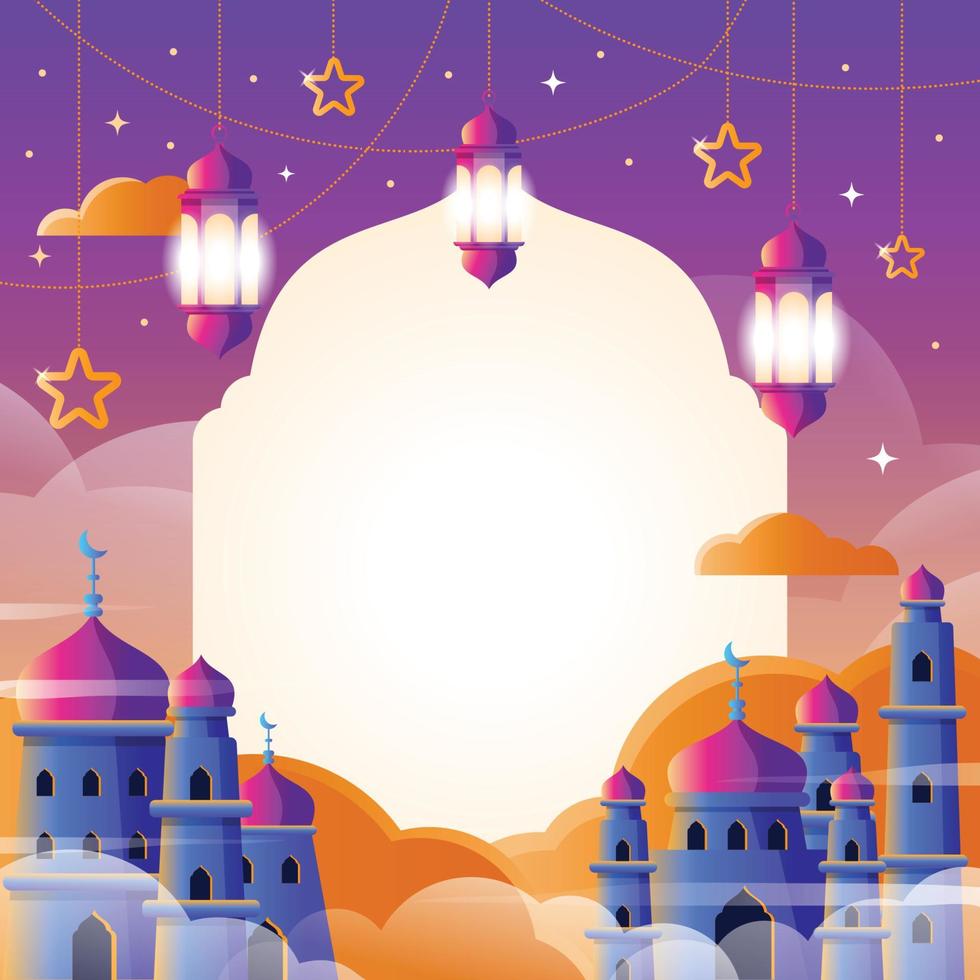 concepto de mezquita, nube y linterna ied mubarak vector