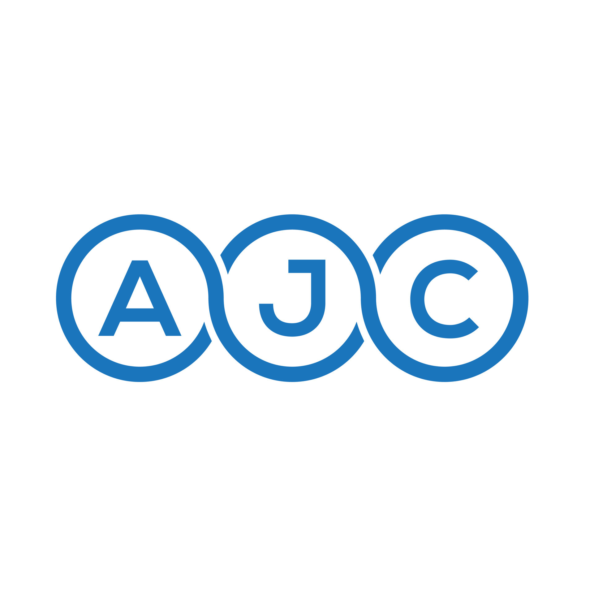 AJC letter logo design on white background. AJC creative initials