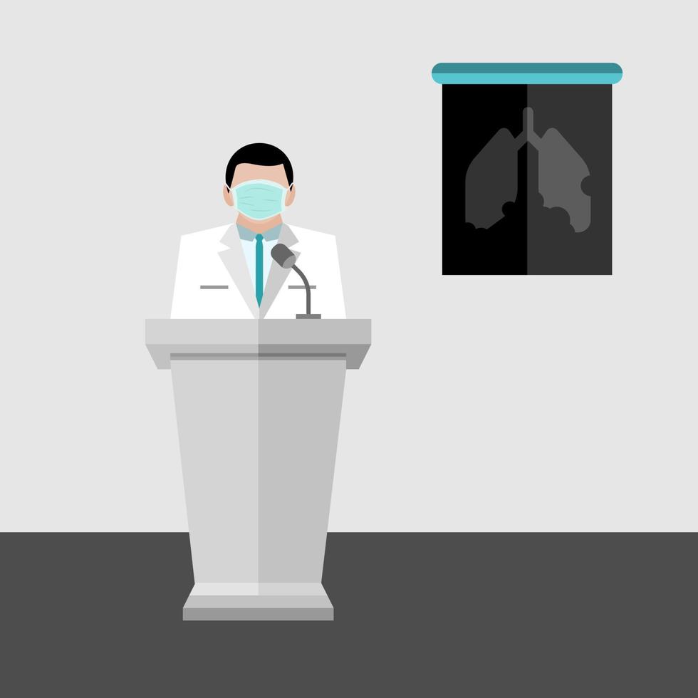 a doctor wear medical mask on podium diagnose lung film vector