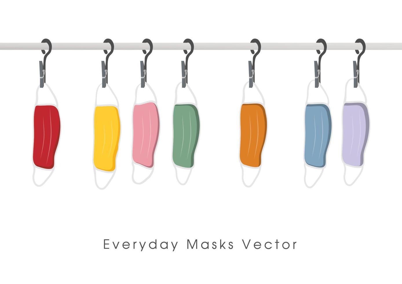 A colorful masks hung on a clothesline vector isolated on white background