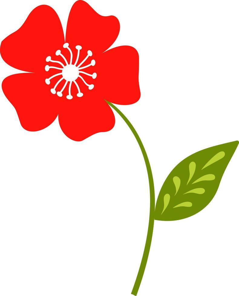 Stylized red flower highlighted on a white background. Vector flower in cartoon style.Vector illustration for greetings, weddings, flower design.